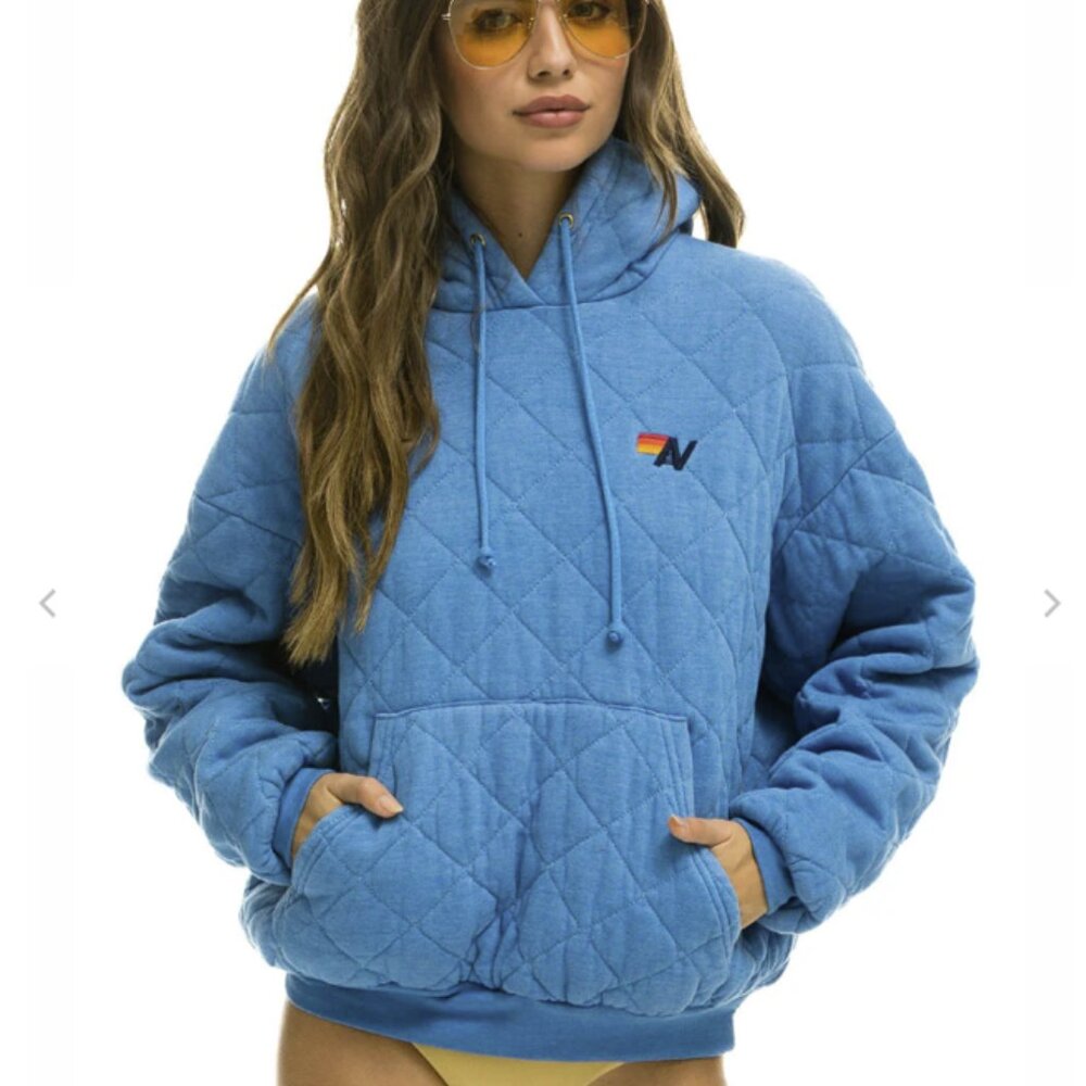 Quilted Relaxed Pullover Hoodie - OCEAN